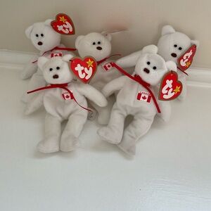 Ty White Bears with Red Ribbons and Canada Flags